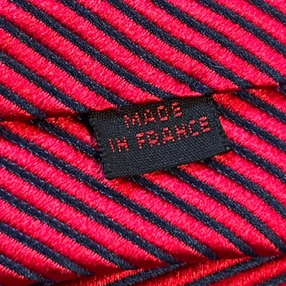 Charvet Necktie Mens Red Navy Striped Silk Ribbed Old Money Luxury France Repp